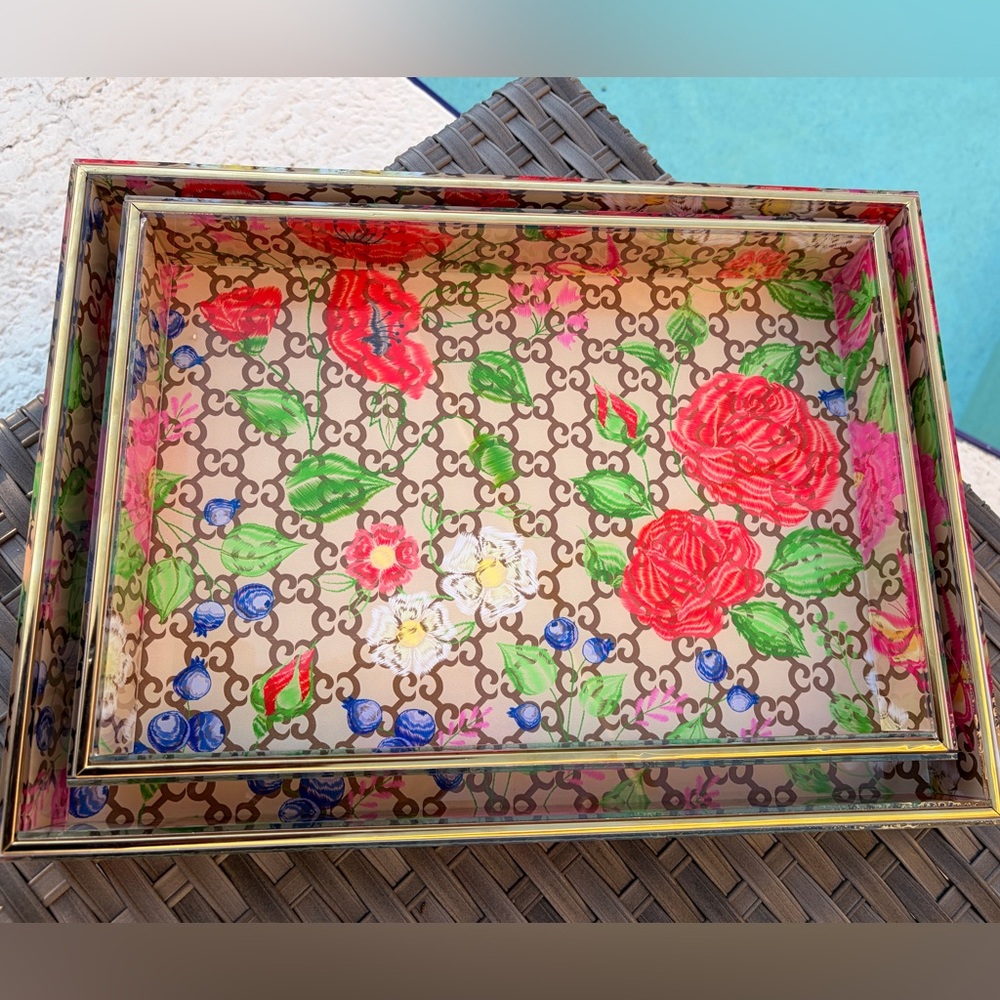 Medium-Fashion Floral Patterned Decorative Tray 9” x 13” ✨ - Picture 6 of 15